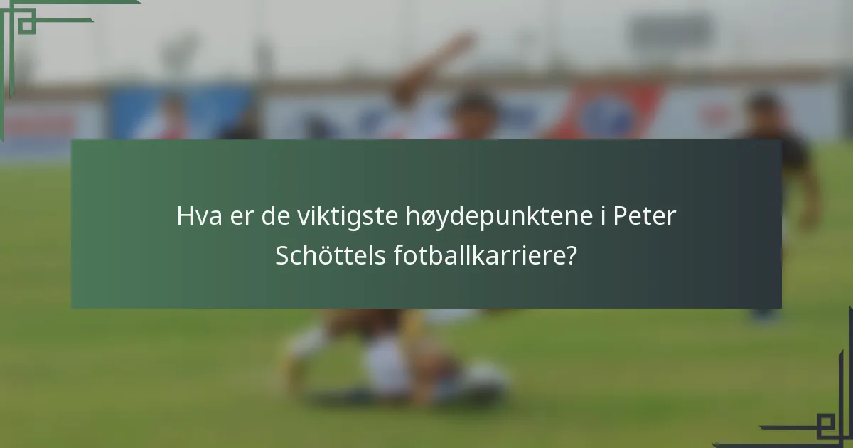 Hva er de viktigste høydepunktene i Peter Schöttels fotballkarriere?