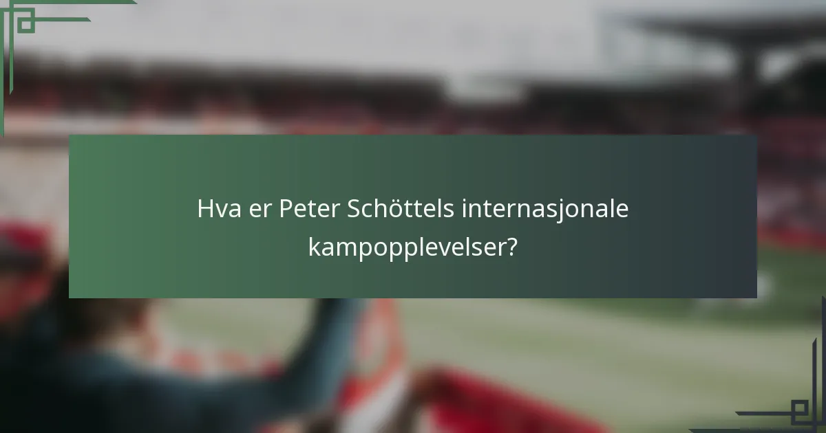 Hva er Peter Schöttels internasjonale kampopplevelser?