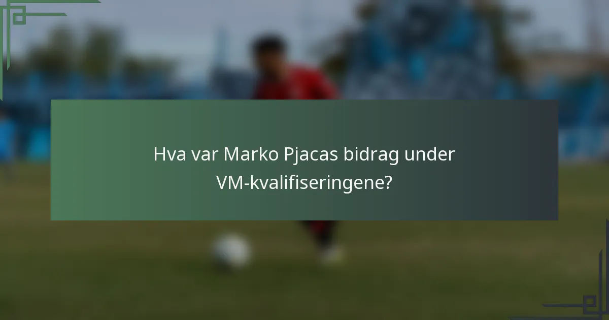 Hva var Marko Pjacas bidrag under VM-kvalifiseringene?